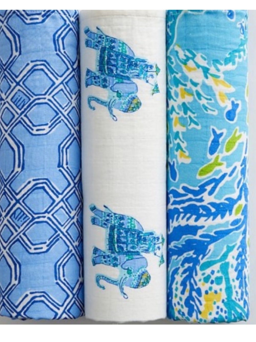 Lilly Pulitzer Blue, White & Green Muslin Baby Blanket Set set of 2